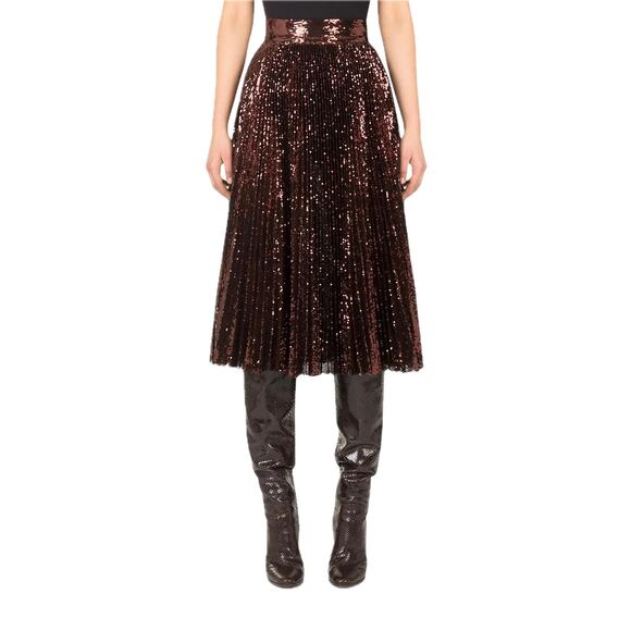 NWT Dolce & Gabbana Bronze Sequin Pleated Long Skirt IT 38 US XS - Picture 2 of 9